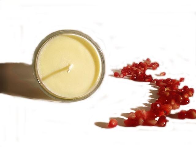 Pomegranate Sage Soy Candle - fruity and earthy. Great spring gift, home decor, uplifting and grounding