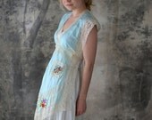 1919 Blue Silk and Lace Souvenir de France Apron