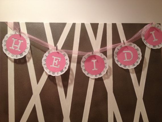 Name decoration bridal shower pink white letters garland baby shower wall hanging