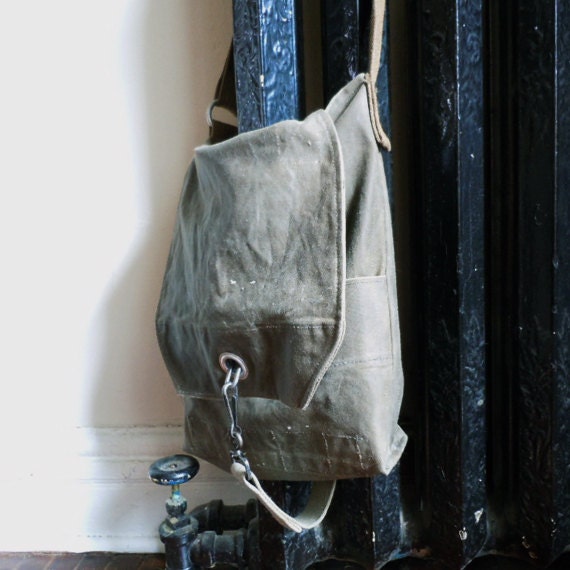 Hand Waxed Canvas Messenger Bag - Recycled Military Duffle
