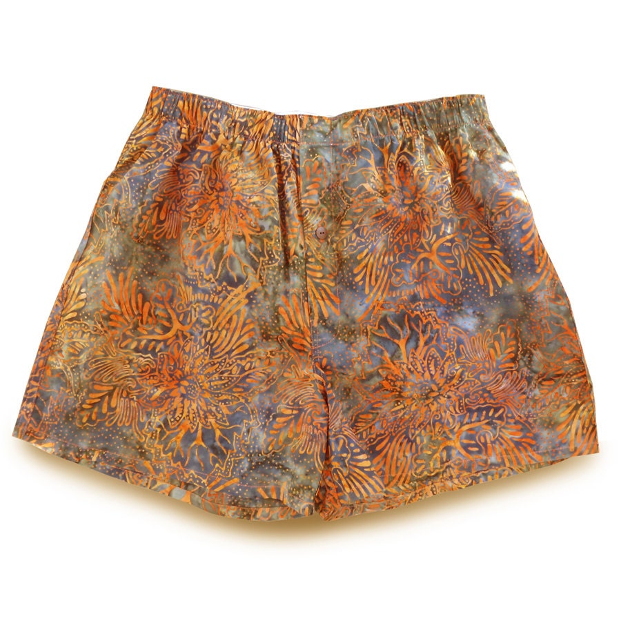 Men's LARGE Boxers, Autumn Fern, COTTON batik (M/OR002)