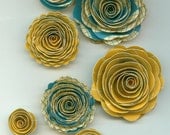 Peacock Blue and Mustard Yellow Handmade Spiral Rose Paper Flowers