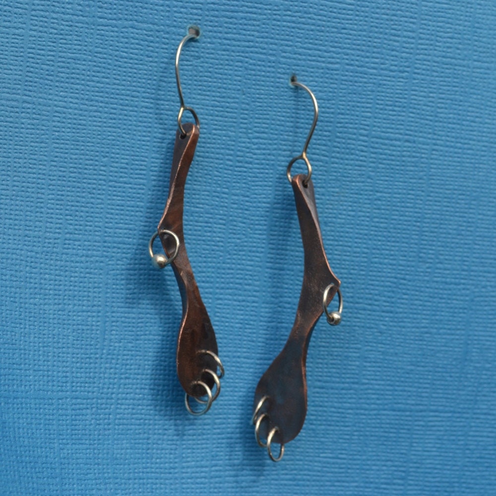 Forged and Pierced Copper With Sterling Silver Earrings