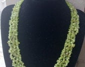 Lush: Spring Eternal- Genuine peridot fully beaded woven necklace, silver plate toggle clasp, bib style OOAK