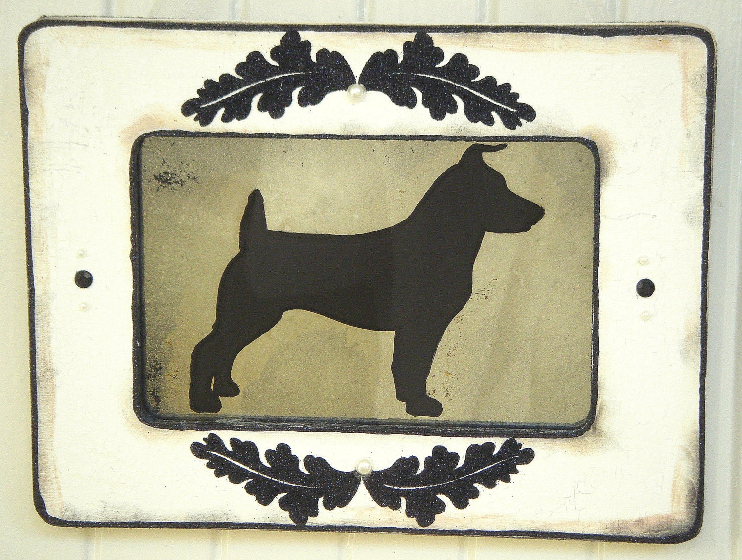 Jack Russell Dog Antiqued Mirror White Shabby Chic Frame