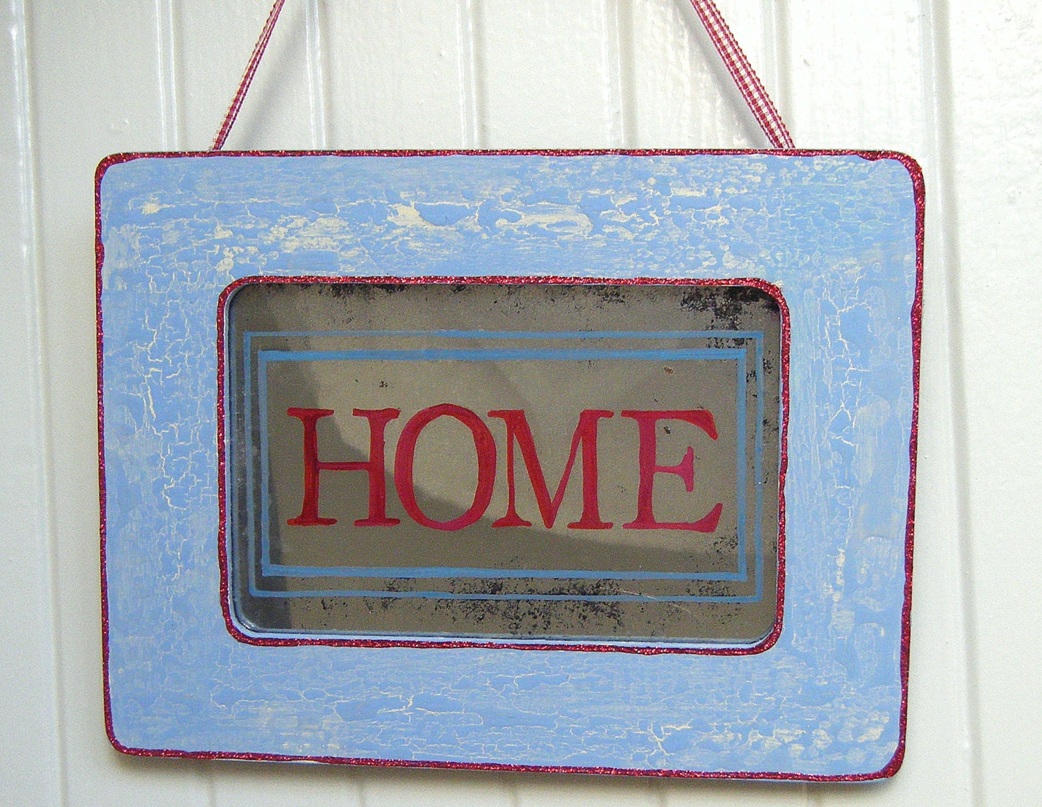 HOME Americana Antiqued Mirror in Red, White, Blue Frame