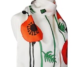 Batik Poppies Floral Summer Chic Hand Painted Silk Scarf.