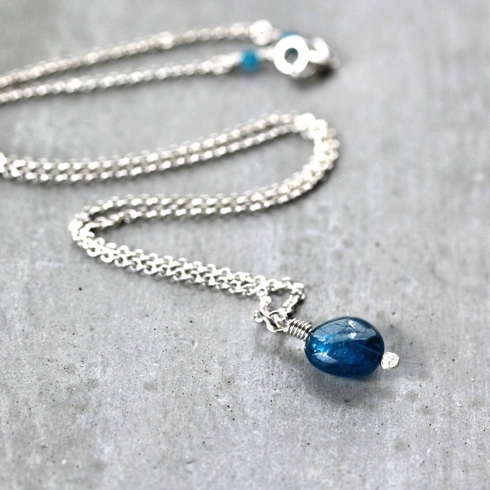 Teal Blue Green Gemstone Necklace, Mediterranean Sea Apatite Stone Nugget Sterling Silver Necklace Gemstone Jewelry - Mariner