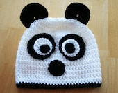Panda Hat, black and white, 12 months to 4T sizes, crochet photo prop