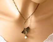 Romantic Necklace: Art Nouveau Antiqued Gold Ginkgo Leaf and Pearl Bridal Necklace - Engagement or Wedding Gift - Wedding Jewelry