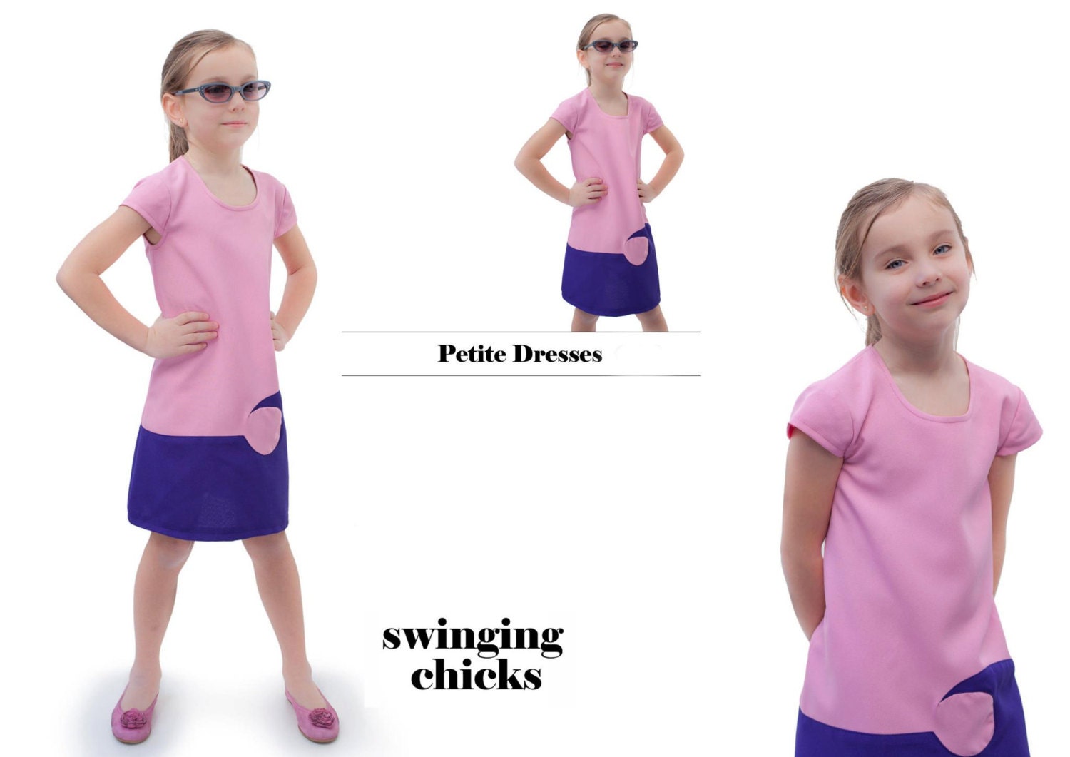 Pink Mod 1960's style Retro Twiggy dress children clothing girls little girls custom made
