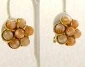 Vintage 1960s Earrings Moon Bead Melon Mad Men Clip Ons