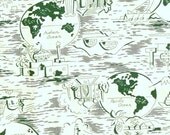 SALE Vintage 1950s Curtains Travel Theme White Green Gray