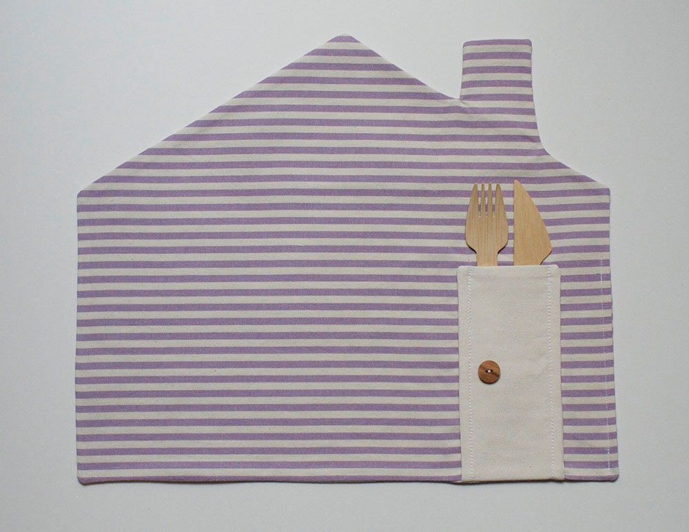 placemat - lilac & white stripes