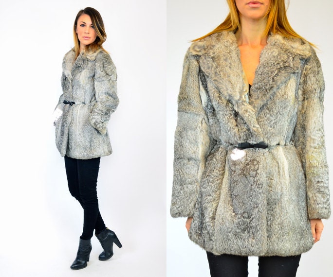 bohemian GLAM genuine CHINCHILLA rabbit fur LUXE winter coat, extra small-medium