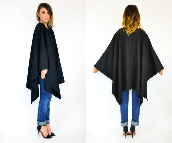 belarus black ultra DRAPED avant garde 100% WOOL cape COAT, extra small-medium