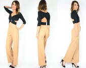 TIGHT cafe au lait HIGH waisted hipster mod TROUSER pants, extra small-small