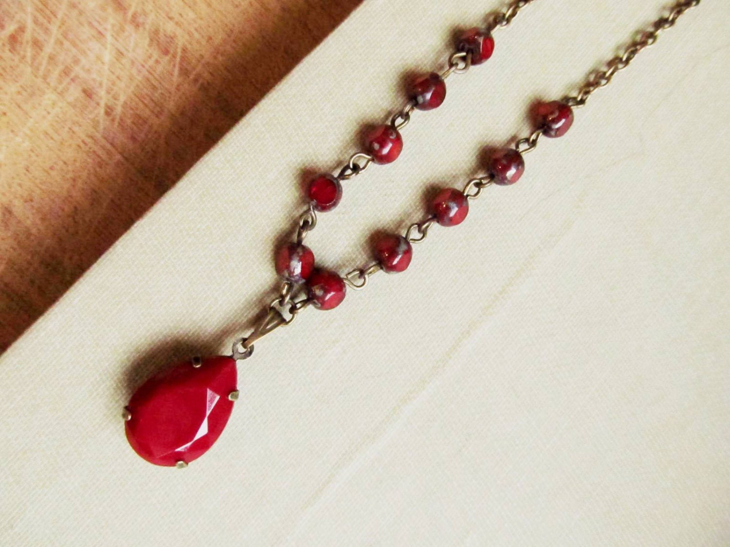 Valentine Red Necklace, Vintage Inspired FREE SHIPPING