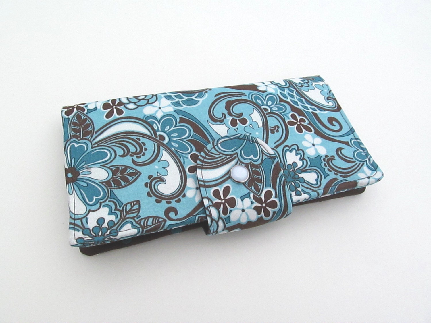 Long Clutch Wallet- Brown and Blue Floral Paisley