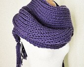 Chunky Knit Scarf Long Thick Purple Warm Tassels