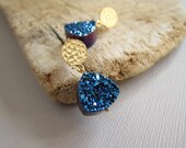 Druzy Earrings Blue Drusy Quartz 24K Gold Vermeil