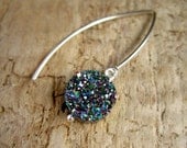 Peacock Druzy Earrings Titanium Drusy Quartz Sterling Silver