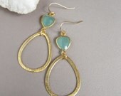 Sea Green Chalcedony Earrings Gold Vermeil Hoops