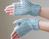 Fingerless gloves, crocheted mittens for women, blue gloves
