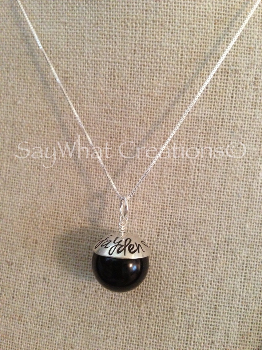Hand Stamped Bead Cap Pearl Mothers Necklace LARGE 12 colors to choose from