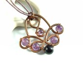 copper necklace, amethyst onyx stone pendant, handmade wire wrapped jewelry