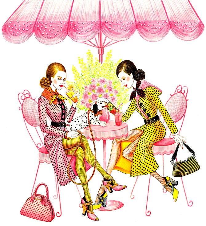 Drink Time- Watercolor Fashion illustration
