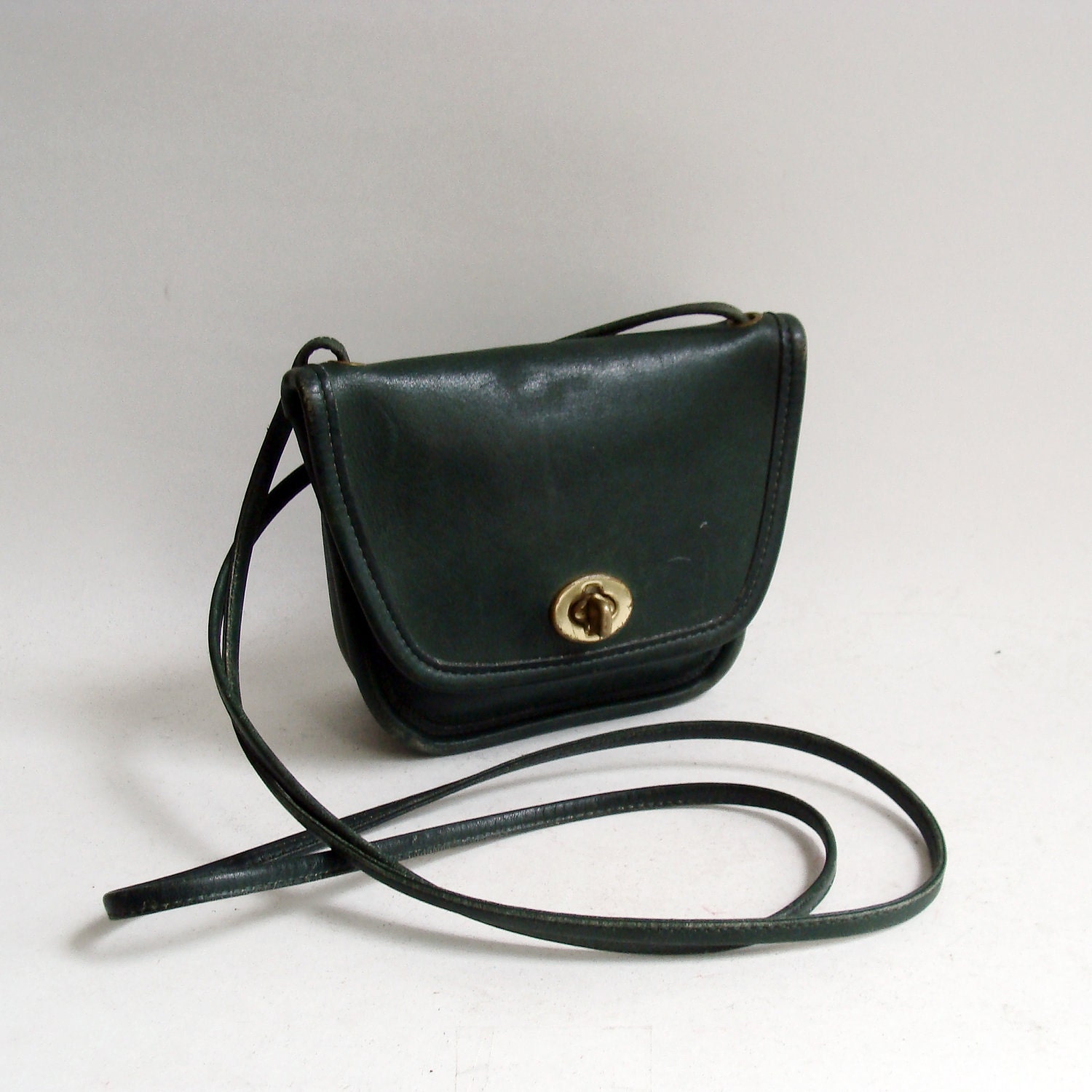 Vintage 70s 80s Small and Sweet Green Leather Coach Purse / Bag
