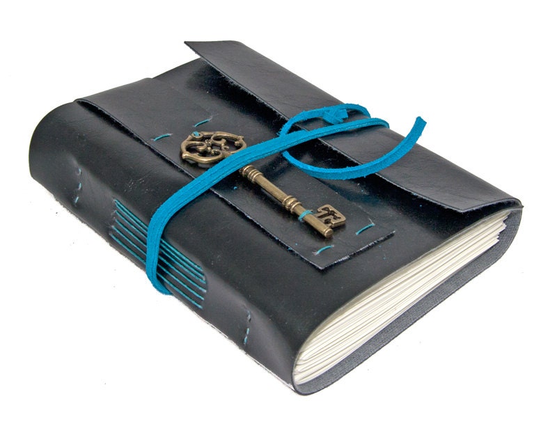Black Vegan Faux Leather Journal with Key Bookmark