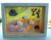 Clay animal 3D picture - Sheep in Spring field - 3D wall art - Shadow box art  - Animal decor - Japanese paper flowers art