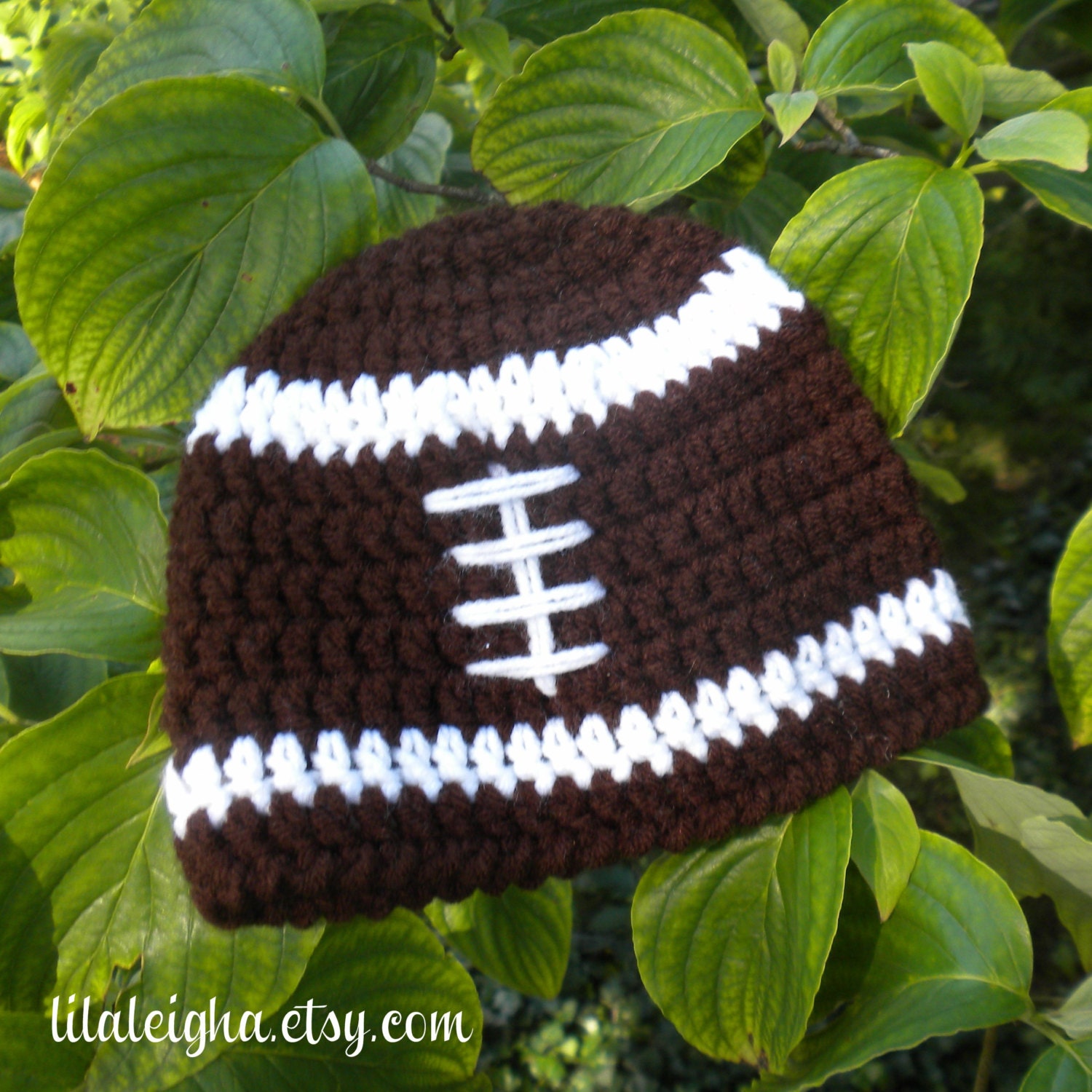 Football Hat: 0-3m, 3-6m, 6-12m - Newborn Baby Boy or Girl Brown & White Striped Crochet Photography Prop -NFL or Team Colors avail
