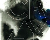 8x10 Typography Print. Crazy. Watercolor Print on Canvas.