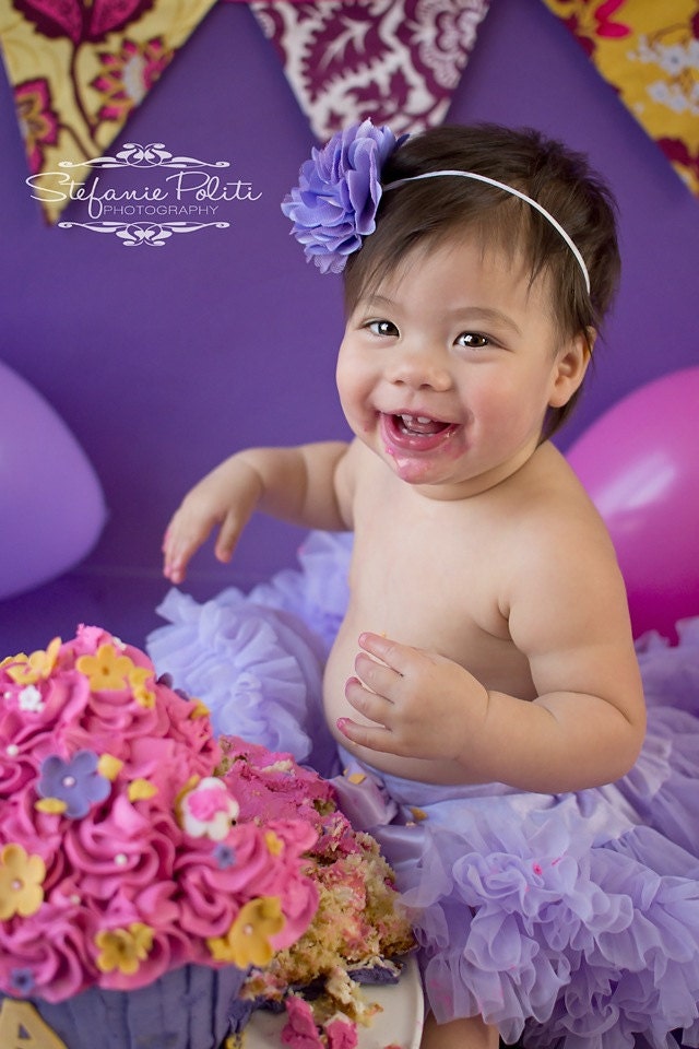 Lola- Lavender Satin and Tulle Flower Puff Skinny Headband