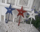 americana rustic stars set wall hooks trio key holders nautical stars bathroom hangers shabby cottage chic beach house red white blue