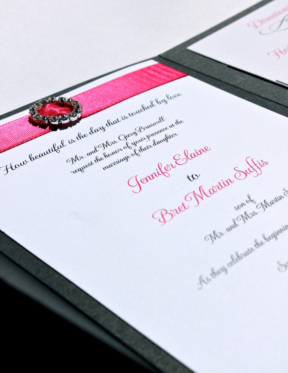 Pocket fold Wedding invitation with circle gem