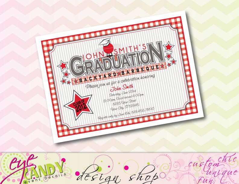 GRADUATION - Backyard BBQ - Graduation INVITE - custom Colors included Il_570xn