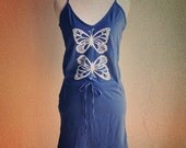 Butterfly Screenprinted Blue Drawstring Dress