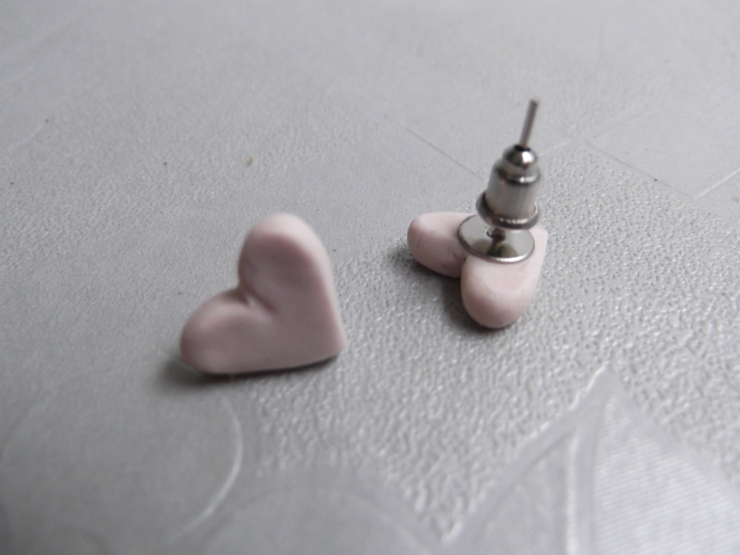 Heart Stud Earrings, Polymer Clay Nude Earrings, Beige Elegant Earrings