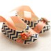 Baby Shoes, Free Personalization, Navy Chevron with Peach and Orange Details