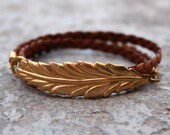 Vintage leaf genuine braided leather wrap bracelet
