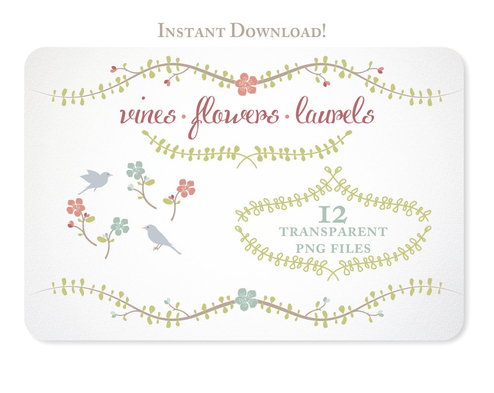 Laurel Flowers and Vines design elements - Instant Download - Free Clipart w order