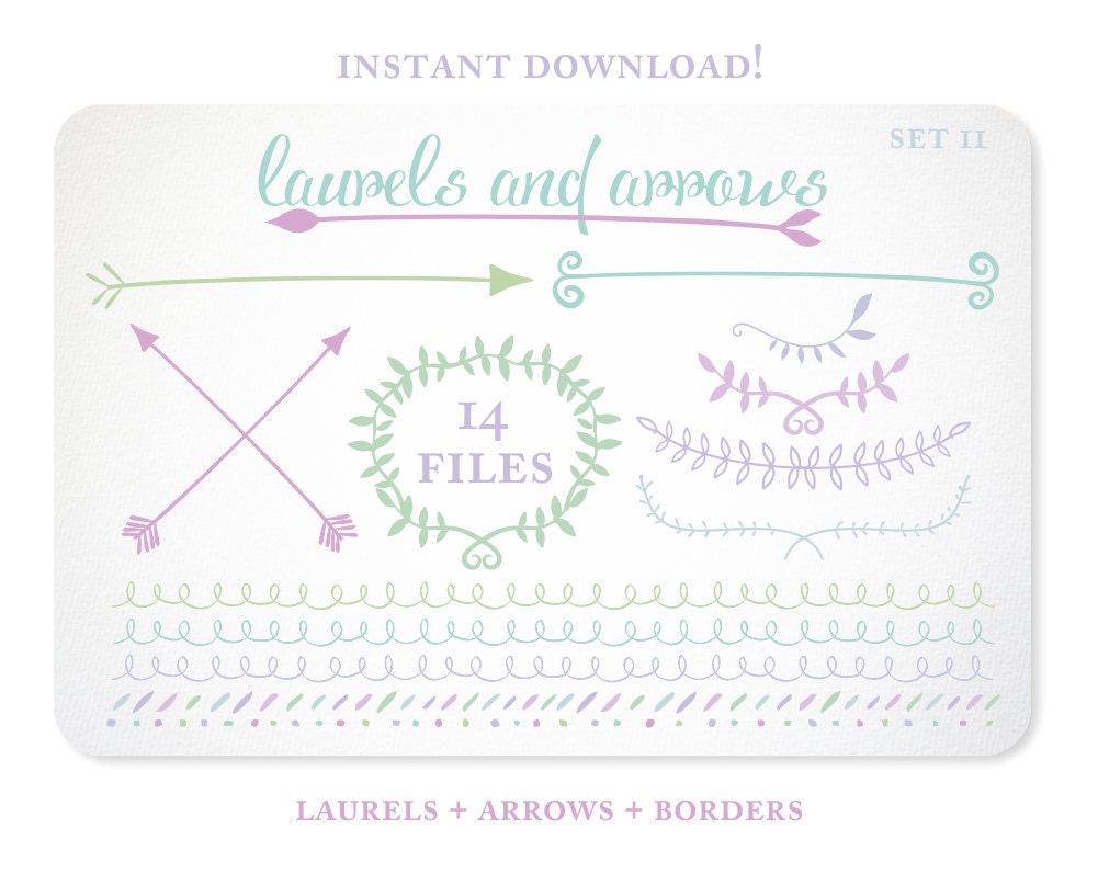 Arrows and Laurels Design Elements in Purple, Teal & Blue - Borders - Set 2  Instant Download - Free Clipart w order