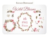 Hand Drawn Flower Wreaths, Garland and Leaves Design Elements - Instant Download - set 1
