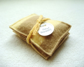 Hand Warmers YELLOW & TAN Striped Handwarmers Wool Rice Bags Eco Friendly by WormeWoole