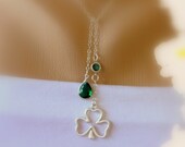 Irish Shamrock Necklace, Lariat Necklace, Birthstone Necklace, Pendant Necklace, Irish Jewelry, Bridal Jewelry, Mother's Day Jewelry