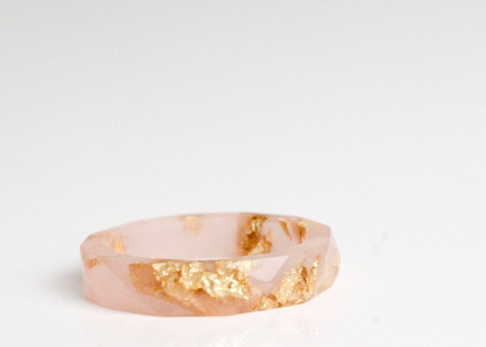 sweetheart pink and gold size 7 thin multifaceted eco resin ring